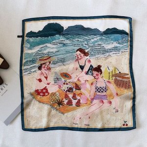 Шелковый женский платок, принт "пикник на пляже"
