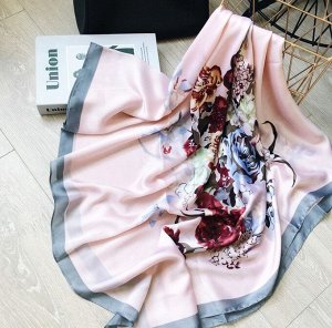 Шелковый женский шарф, принт "цветы", цвет розовый