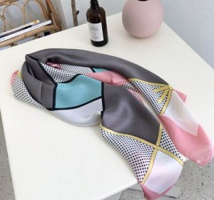 Шелковый женский платок, принт "геометрия",  цвет розовый, серый, белый