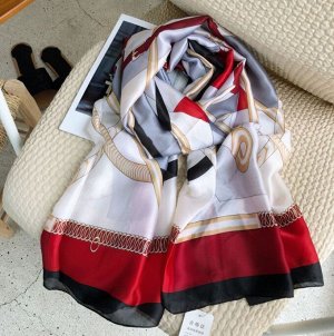 Шелковый женский шарф, принт "ремни", цвет красный
