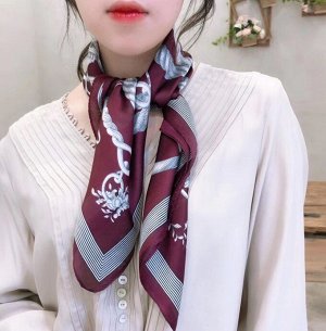 Шелковый женский платок с принтом, цвет бордо