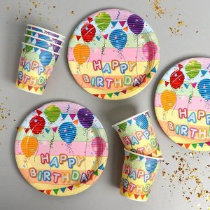 Набор бумажной посуды «С днём рождения», стаканы 6 шт., тарелки 6 шт.
