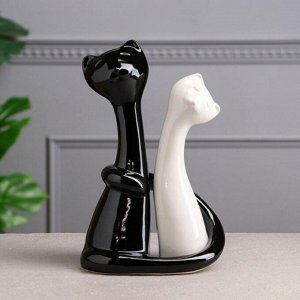Статуэтка "Пара котов", глазурь, чёрно-белая, керамика, 26 см