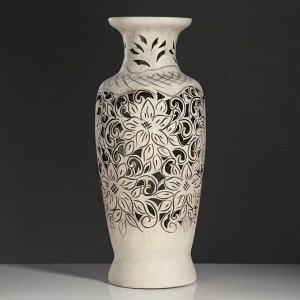 Ваза напольная "Белла" резка, цветы, бежевая, 63 см, керамика