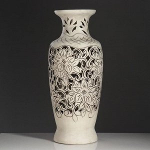 Ваза напольная "Белла" резка, цветы, бежевая, 63 см, керамика