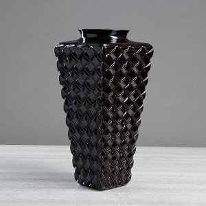 Ваза напольная "Ротанг" , керамика, чёрная, глазурь, 40 см