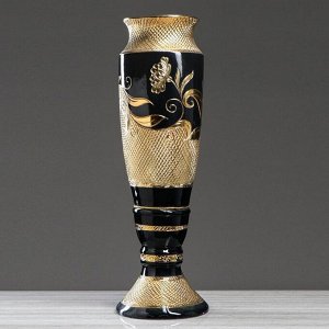 Ваза керамическая "Вентария", напольная, золотистый декор, сетка, чёрная, 105 см, авторская работа