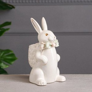Сувенир-органайзер "Кролик с рюкзаком", белый, керамика