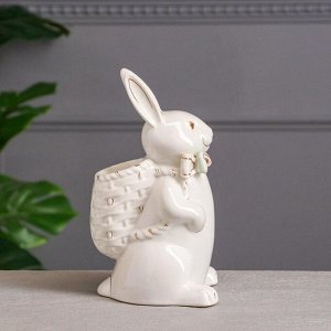 Сувенир-органайзер "Кролик с рюкзаком", белый, керамика