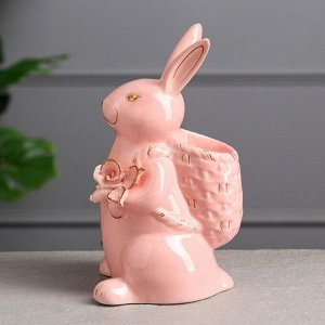 Сувенир-органайзер "Кролик с рюкзаком", розовый, керамика