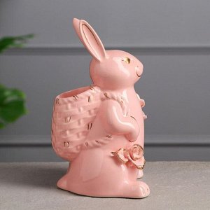 Сувенир-органайзер "Кролик с рюкзаком", розовый, керамика