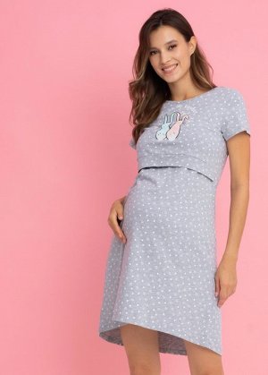 Ночная сорочка "Джейн" для беременных и кормящих; серые сердечки