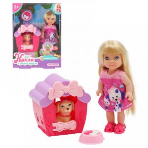 ИГРОЛЕНД Кукла в виде малышки с питомцем, 11,5см, ABS, полиэстер, 12х16х6см, 2 дизайна