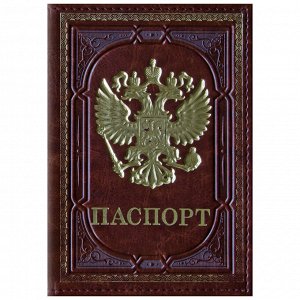 Обложка для паспорта OfficeSpace кожзам, тиснение золотом ""Герб"", коричневый