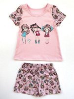 Пижама с шортами &quot;Девочки&quot; розового цвета (супрем)