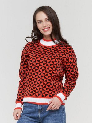 Джемпер женский BY212-40088   17-1563/9500/10054 оранжевая осень/чёрный/белый