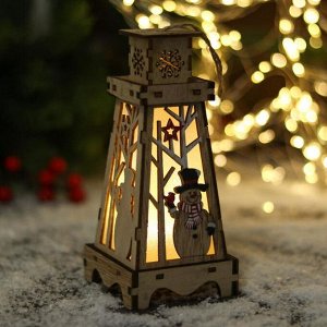 Фигурка новогодняя свет "Снеговик под звездой, в фонарике" 8х16 см
