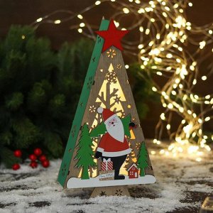 Фигурка новогодняя свет "Дед Мороз в лесу с подарками, в ёлочке" 15,5х30 см