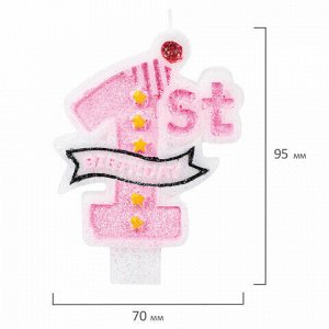 Свеча-цифра для торта "1 годик", розовая, 9,5 см, ЗОЛОТАЯ СКАЗКА, в блистере, 591444