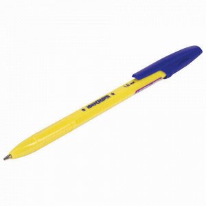 Ручка шариковая ЮНЛАНДИЯ "CLASSIC", СИНЯЯ, корпус желтый, узел 1 мм, линия письма 0,5 мм, 143237