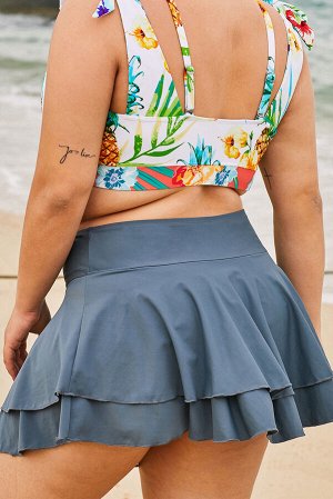 Серая купальная юбка с широким поясом для пляжа