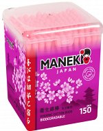 Палочки ватные гигиен. &quot;Maneki&quot; SAKURA, с розов. бумаж. стиком, в пласт. кор., термопленка, 150 шт./упак
