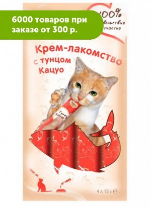 Мнямс Кремовое лакомство для кошек с тунцом Кацуо 15г*4шт Упаковка
