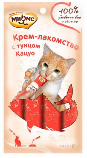 Мнямс Кремовое лакомство для кошек с тунцом Кацуо 15г*4шт Упаковка