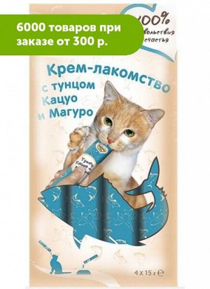 Мнямс Кремовое лакомство для кошек с тунцом Кацуо и Магуро15г*4шт Упаковка