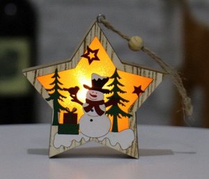 Новогоднее подвесное украшение с подсветкой "Звезда со снеговиком"