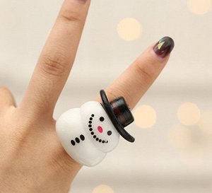 Кольцо новогоднее с подсветкой (бижутерия) "Снеговик"