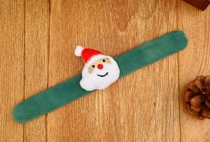 Новогодний браслет (бижутерия), цвет зеленый, принт "Дед Мороз"