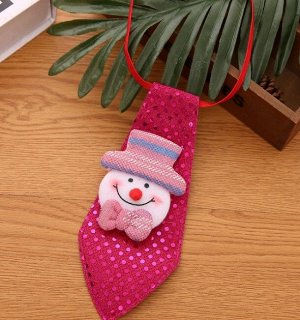Новогодний галстук "Снеговик", цвет розовый