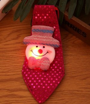 Новогодний галстук с подсветкой "Снеговик", цвет розовый
