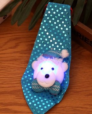 Новогодний галстук с подсветкой "Медведь", цвет голубой