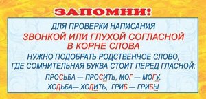 Карточки-шпаргалки 51х210 мм "Запомни! Для проверки написания звонкой или глухой"