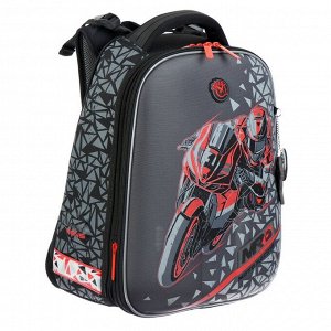 Рюкзак каркасный Hummingbird T, 37.5 х 29 х 19, для мальчика, Moto Racing, серый/красный