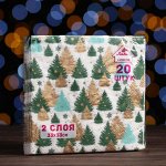Новогодние салфетки бумажные Лилия 33х33 &quot;Морозный лес&quot; зеленый цвет 2сл 20л.