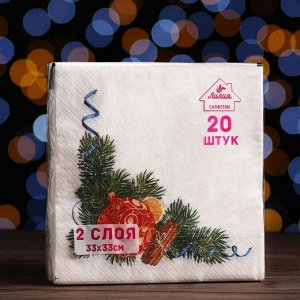 Новогодние салфетки бумажные Лилия 33х33 "Пряный декор" 2 сл., 20 л.
