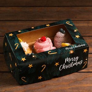 Упаковка на 6 капкейков с окном "Счастливого Рождества", 25 х 17 х 10 см