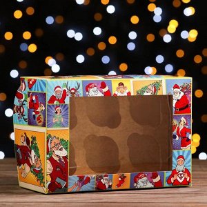 Упаковка на 6 капкейков с окном "Новогодние супергерои", 25 х 17 х 10 см
