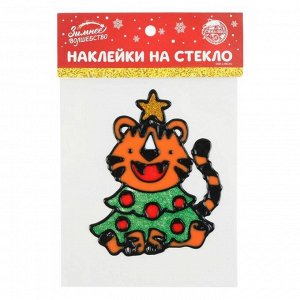 Наклейка на стекло «Тигр елка», 10 х 11,5 см