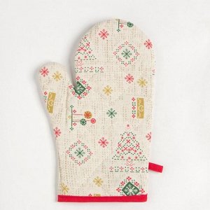 Прихватка-рукавица Праздник 9352-1 25х17 см, белый, рогожка, хлопок 100%, ХПВ