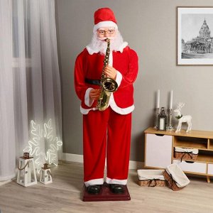 Дед Мороз "В красном костюме, с ремешком, с саксофоном" двигается, 180 см