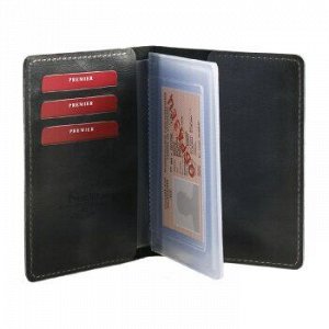 Бумажник водителя Premier, натур.кожа, с отд. д/кредитн.карт, Черный пулл-ап винтаж №30