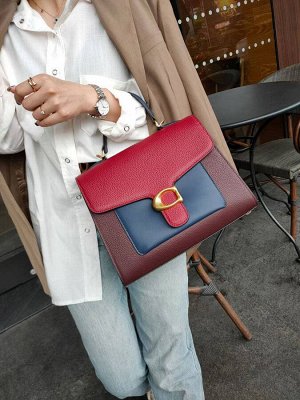 Женская сумка-портфель из фактурной натуральной кожи, цвет бордовый с красным и синим