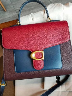 Женская сумка-портфель из фактурной натуральной кожи, цвет бордовый с красным и синим