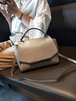 Женская сумка сэтчел из натуральной кожи с фигурным клапаном, цвет молочный