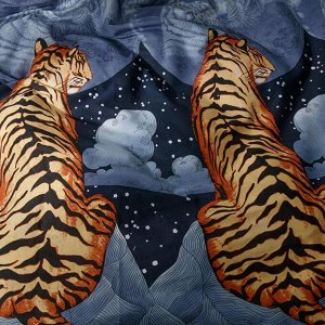 Постельное бельё Ночь Нежна Евро «Тигры с луной» 220х200см, 220х200см, 70х70см-2шт