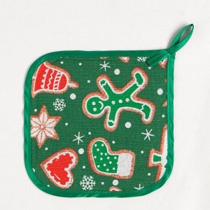 Кухонный набор прихватка 17х17+рукавичка 22х18 «Новогодняя выпечка», цвет зелёный, вафля